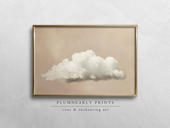 Beige Cloud Oil Painting Digital Art Print, White Tan Neutral Landscape Wall Art, Serene Nature Poster, Calming Modern Minimalist Home Decor