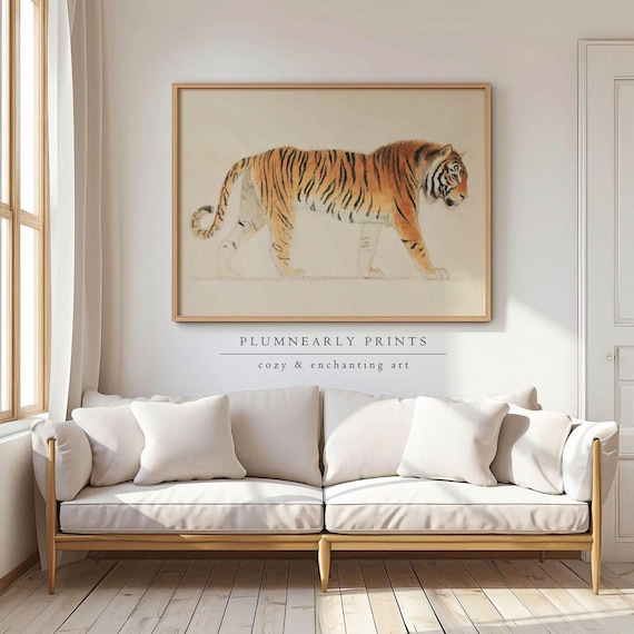 Tiger Watercolor Painting Art Print Poster, Stothard Vintage Jungle Animal Illustration Wall Art, Maximalist Big Cat Lover Gift Home Decor