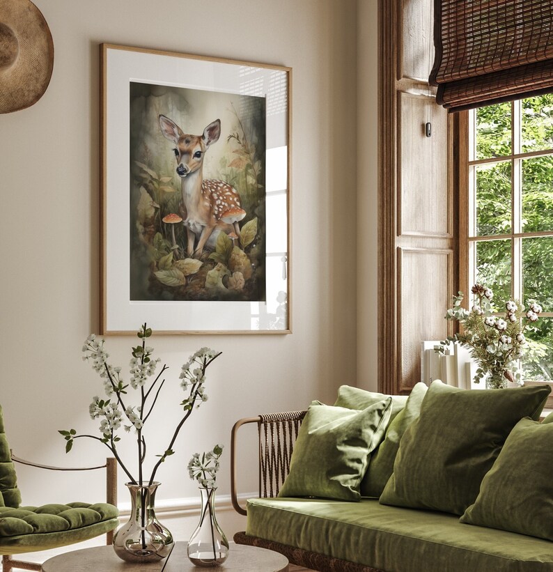 Woodland Deer Painting Art Print Poster, Enchanting Forest Fawn Art ...