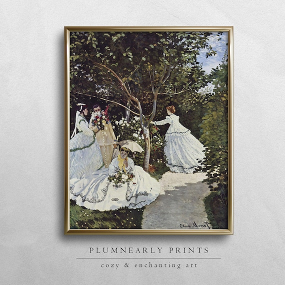 Monet Women in the Garden Portrait Oil Painting Digital Art Print, Vintage French Country Impressionist Artwork, Classic Neutral Wall Decor