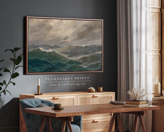 Ocean Waves Beach Landscape Oil Painting Framed Canvas Art