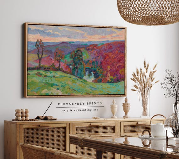 Guillaumin Vibrant Autumn Hill Landscape Impressionist Oil Painting Framed Canvas Art