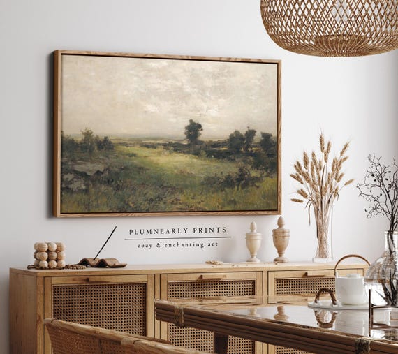 English Country Traditional Landscape Oil Painting Framed Canvas Art