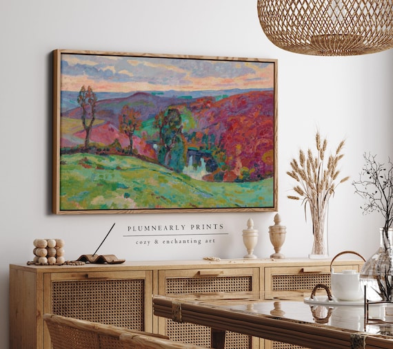 Guillaumin Vibrant Autumn Hill Landscape Impressionist Oil Painting Framed Canvas Art