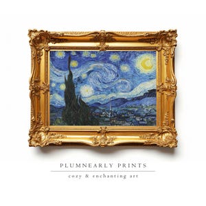 Póster con impresión artística de la noche estrellada, arte del cielo maximalista de Vincent Van Gogh, pintura al óleo impresionista, decoración de pared de color azul mostaza amarillo y galaxia índigo