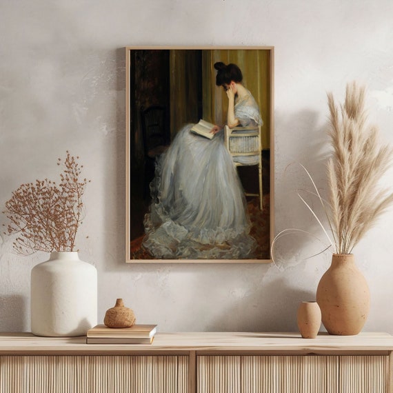 Blanche The Readers Portrait Oil Painting Art Print Poster, Elegant Dark Academia Wall Decor, Woman Reading Classic Vintage Book Lover Gift