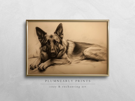 Dog Drawing Digital Art Print, German Shepherd Pencil Drawing, Realistic Dog Sketch Wall Art, Animal Lover Gift, Pet Portrait Home Decor