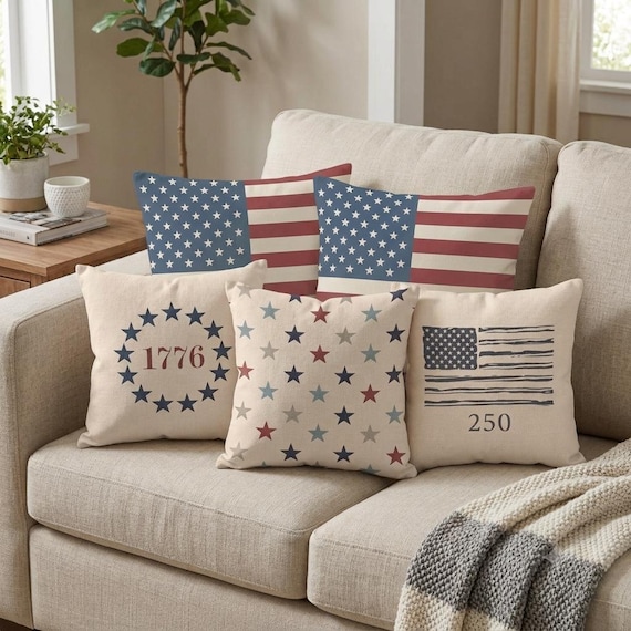 Woven Patriotic Flag 1776 Pillow | Americana Throw for July 4th, 250th Birthday Decor