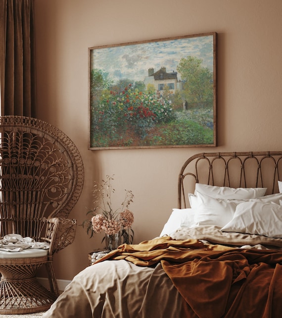 Monet French Cottage Garden Landscape Oil Painting Art Print Poster, Impressionist English Country Wall Decor, Vintage Floral Cottagecore