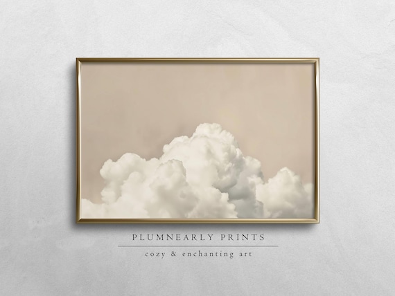 Beige Cloud Oil Painting Digital Art Print, Abstract Cloudscape Large Wall Art, Neutral White Cream Tan Sky, Modern Minimalist Home Decor
