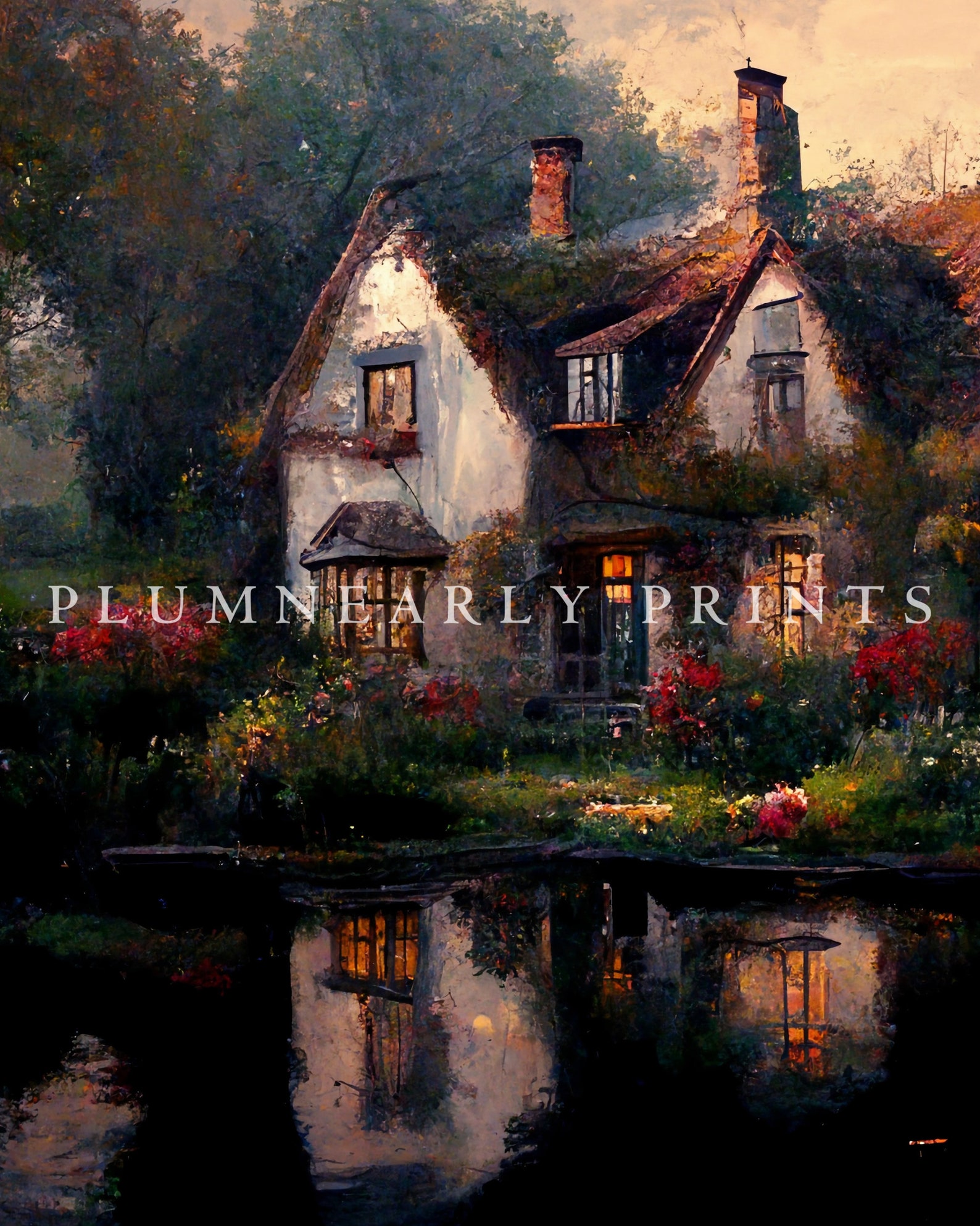 English Cottage Oil Painting Digital Art Print - Etsy
