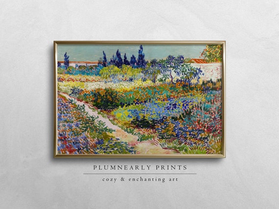 Van Gogh French Country Garden Landscape Oil Painting Digital Art Print, Vibrant Impressionist Floral Artwork, Bold Maximalist Wall Decor