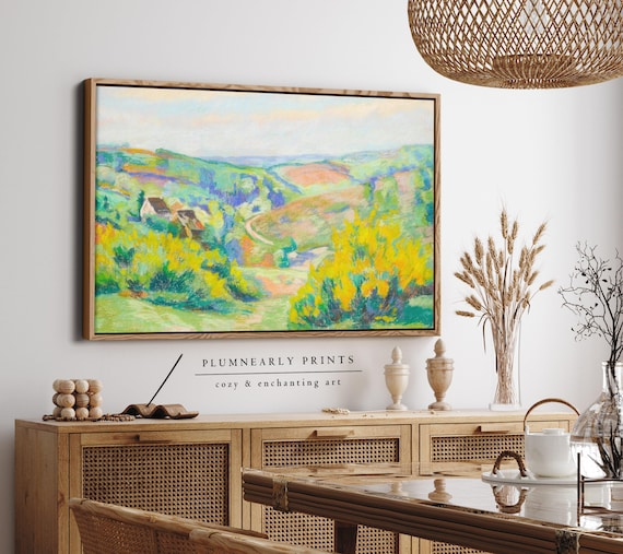 Guillaumin Soft Pastel Hillside Landscape Impressionist Oil Painting Framed Canvas Art