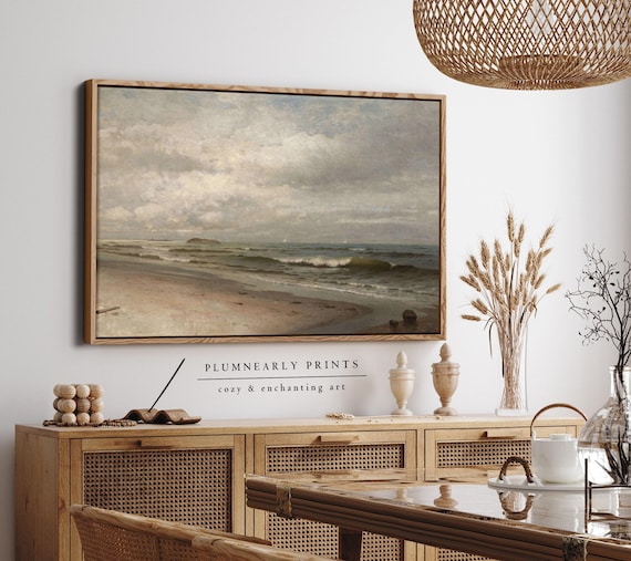 Traditional Beach Landscape Oil Painting Framed Canvas Art