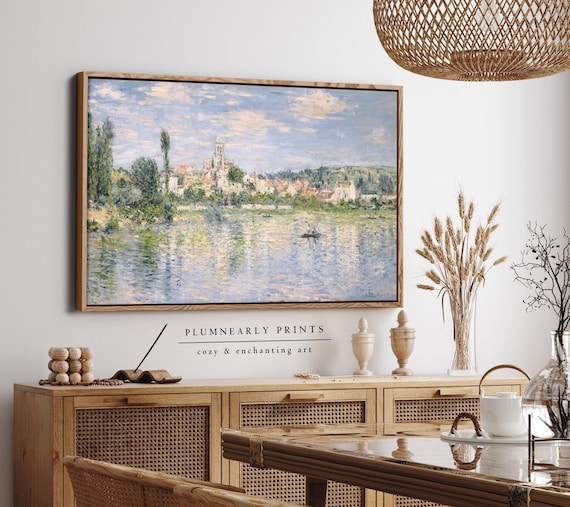 Monet Seaside Town Landscape Impressionist Oil Painting Framed Canvas Art