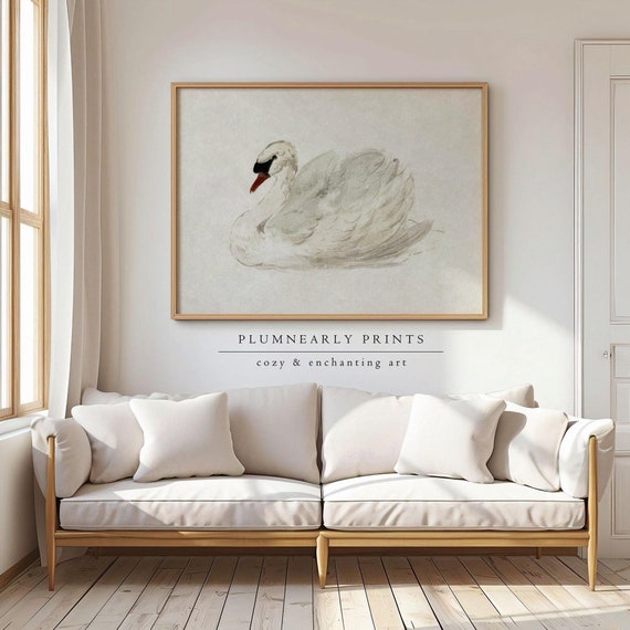 Elegant Swan Art Print Poster, Mute Swan by Aert Schouman, Watercolor Off White Bird Wall Decor, Minimalist Ethereal Animal Nature Painting