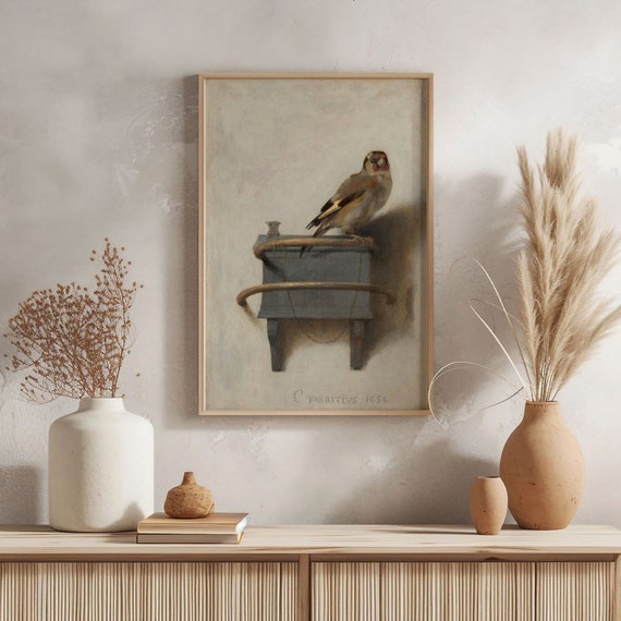 The Goldfinch Fabritius Oil Painting Art Print Poster, Classic Wall Decor, Vintage Bird Artwork, Dark Academia Literary Reader Aesthetic