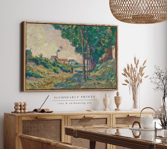 Guillaumin Lush Forest Walk Framed Canvas, Vintage Impressionist Landscape, Bold Sage Frog Green Wall Decor, French Country Cottagecore