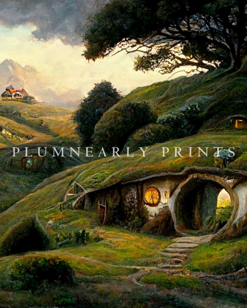 The Shire Oil Painting. Hobbitcore Decor. Hobbit Hole Landscape ...