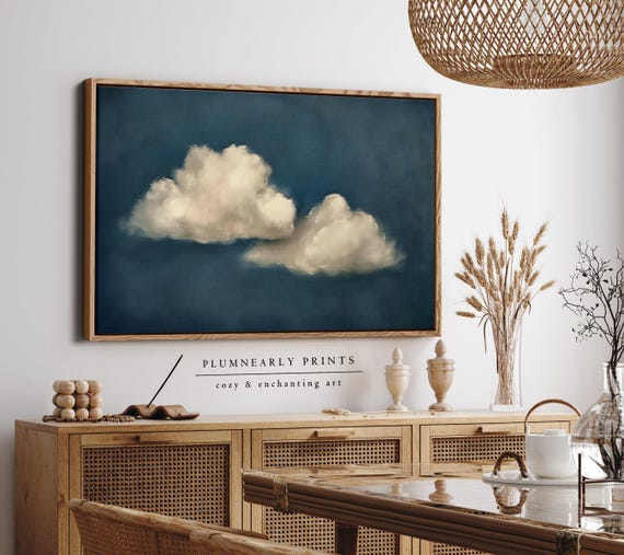 Indigo Blue Cloud Oil Painting Framed Canvas Art