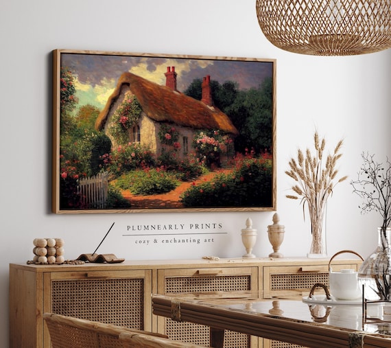 English Cottage Oil Painting Framed Canvas Art