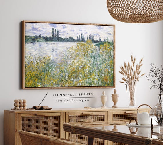 Monet Lake Landscape Impressionist Oil Painting Framed Canvas Art