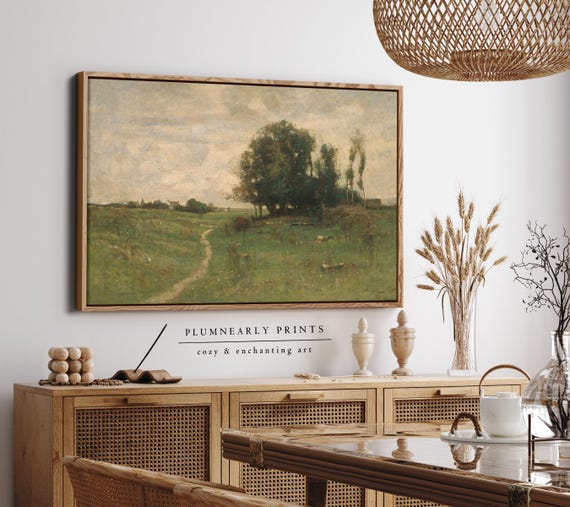 English Country Traditional Landscape Oil Painting Framed Canvas Art