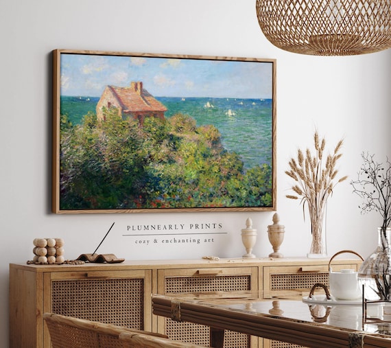 Monet Fisherman's Cottage Coastal Landscape Impressionist Oil Painting Framed Canvas Art
