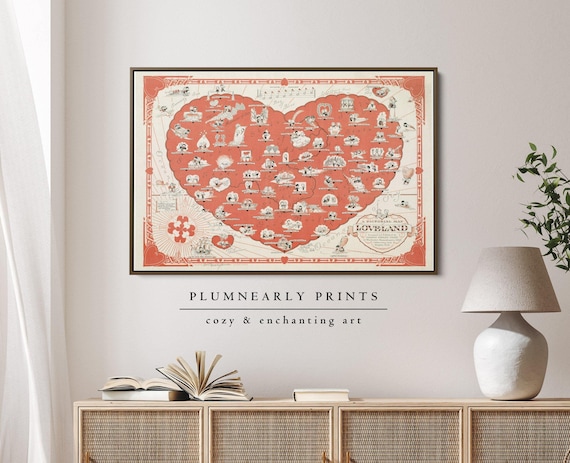 Romantic Loveland Love Heart Map Framed Canvas Art