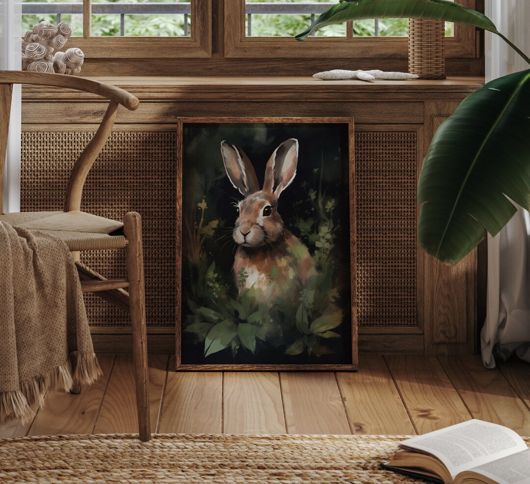Woodland Rabbit Painting Art Print Poster, Rustic Rabbit Wall Art ...