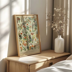 Adolphe Millot Vintage Blumen Illustration Poster Kunstdruck Poster, Light Academia grün Hexengarten, Antike botanische Blumenwanddekoration