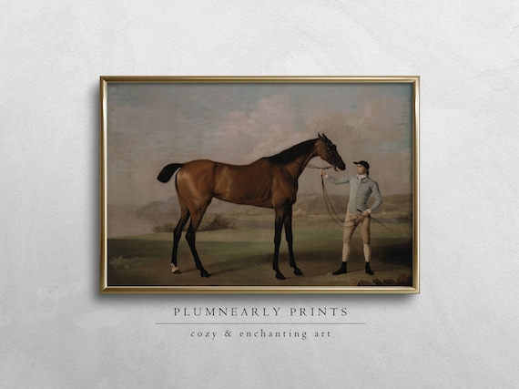 Vintage Horse Portrait Oil Painting Digital Art Print, Classic Horse & Groom Painting, Antique Equestrian Wall Art, English Manor Home Decor