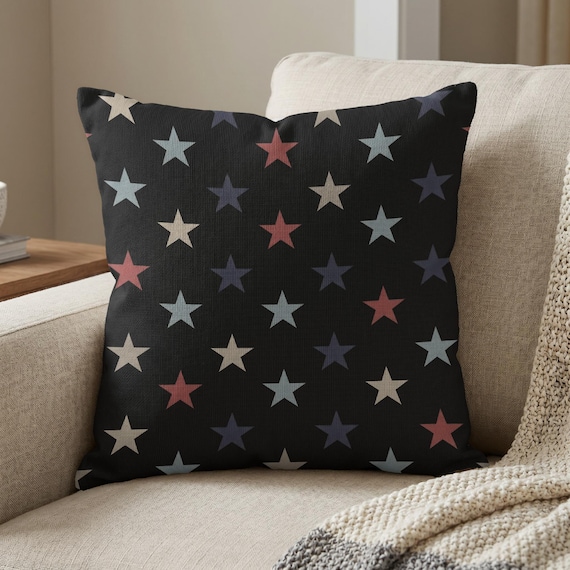 Woven Star Pillow, Patriotic Red White Blue, America 250th Birthday Decor