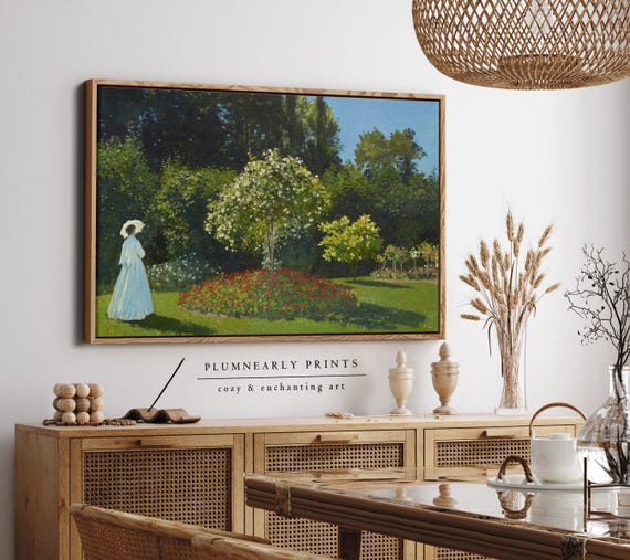 Monet Flower Garden Landscape Impressionist Oil Painting Framed Canvas Art