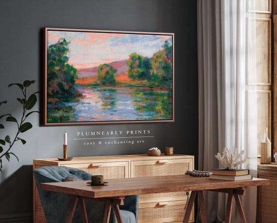 Guillaumin Lake Sunset Impressionist Oil Painting Framed Canvas Art