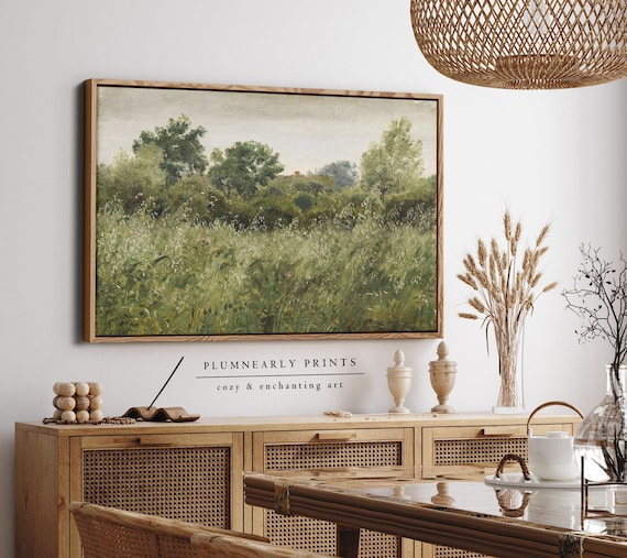 Skovgaard Field of Oats Sage Green Landscape Oil Painting Framed Canvas Art