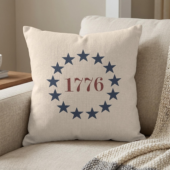 1776 Stars Woven Throw Pillow | Patriotic July 4th Decor, USA Pride Cushion