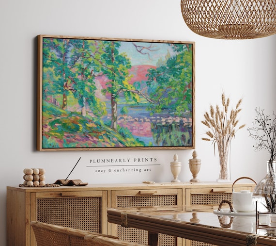 Guillaumin Vibrant Forest Riverbank Landscape Impressionist Oil Painting Framed Canvas Art