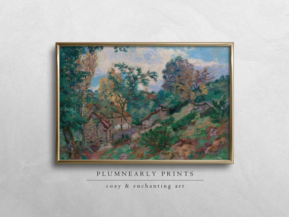 Guillaumin Forest Green Countryside Landscape Digital Art Print, Vintage Impressionist Oil Painting, Vibrant Maximalist French Country Decor