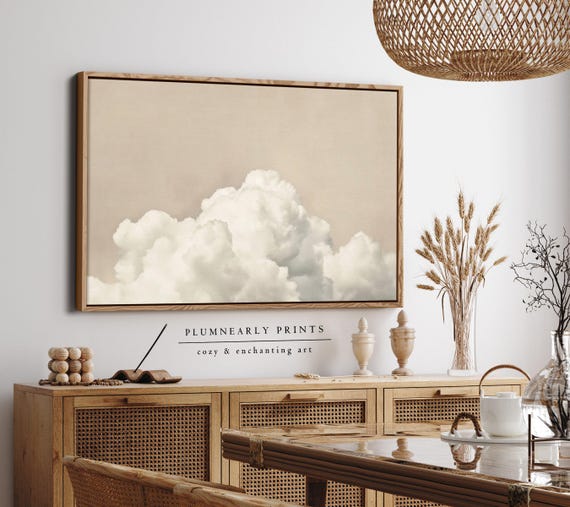 Beige White Cloud Oil Painting Framed Canvas Art