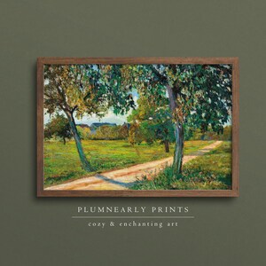 Poster con stampa artistica di Guillaumin "Vivace paesaggio di campagna", arte impressionista d'epoca, audace dipinto a olio massimalista Chartreuse verde rana, decorazione