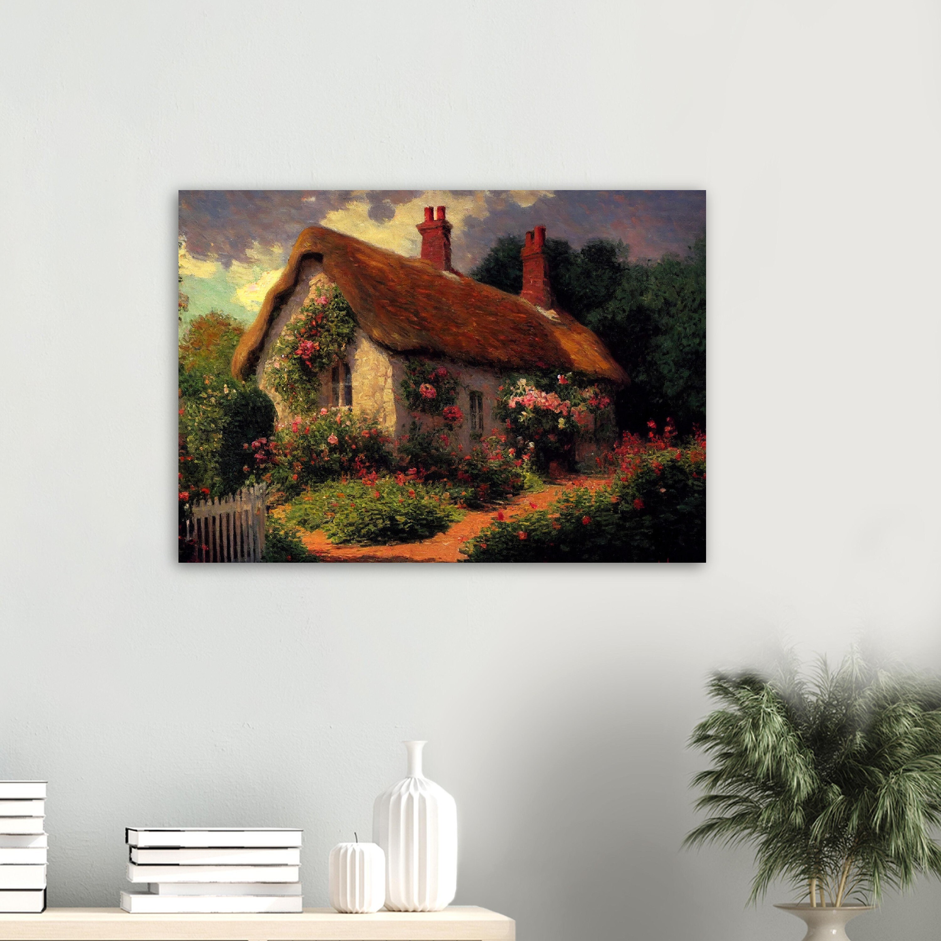 English Cottage Oil Painting Print. Rose Garden Wall Art. - Etsy