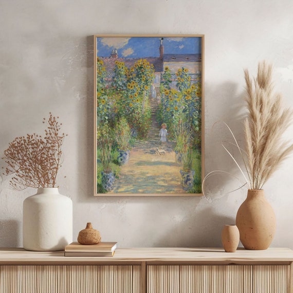 Monet Sunflower Garden Oil Painting Art Print Poster, Floral Landscape, Colorful Impressionist Wall Art, Vibrant Maximalist Home Decor