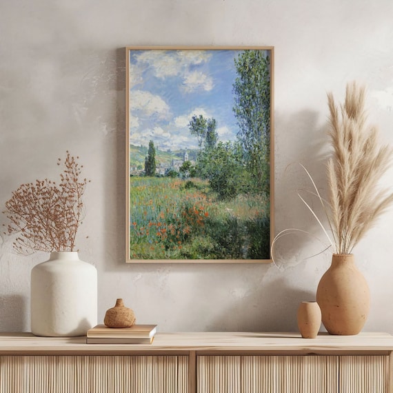 Monet French Country Landscape Oil Painting Art Print Poster, Poppy Field Impressionist Wall Decor, French Country Cottagecore Aesthetic