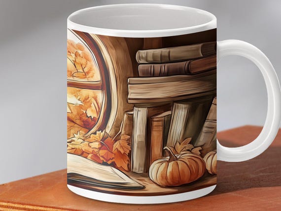 Cozy Autumn Hobbit Mug, Fall Leaves Tea Cup, Pumpkin Spice Coffee Mug, Harvest Season Drinkware, Warm Autumn Vibes, Rustic Fall Mug Decor