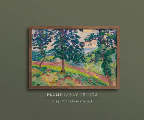 Guillaumin Scenic Forest Overlook Art Print Poster, Vintage Impressionist Tree Landscape Painting, Maximalist Chartreuse Green Yellow Decor