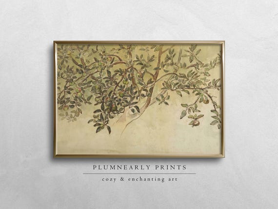 Shirlaw Apple Tree Watercolor Painting Digital Art Print, Vintage Botanical Illustration, Asian Inspired Home Decor, Neutral Nature Artwork