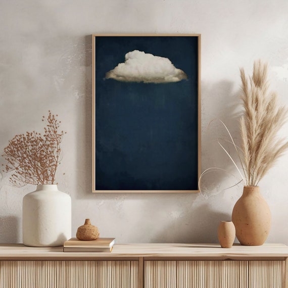 Indigo Blue Cloud Oil Painting Art Print Poster, Modern Minimalist Cloudscape, Abstract Dark Blue Sky Wall Art, Maximalist Navy Home Decor