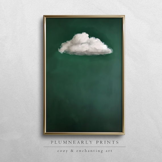 Emerald Green Cloud Oil Painting Digital Art Print, Abstract Green Cloudscape Painting, Minimalist Modern Wall Decor, Maximalist Aesthetic