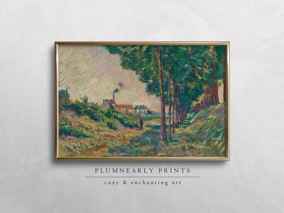 Guillaumin Lush Forest Walk Digital Art Print, Vintage Impressionist Landscape, Bold Sage Frog Green Wall Decor, French Country Cottagecore